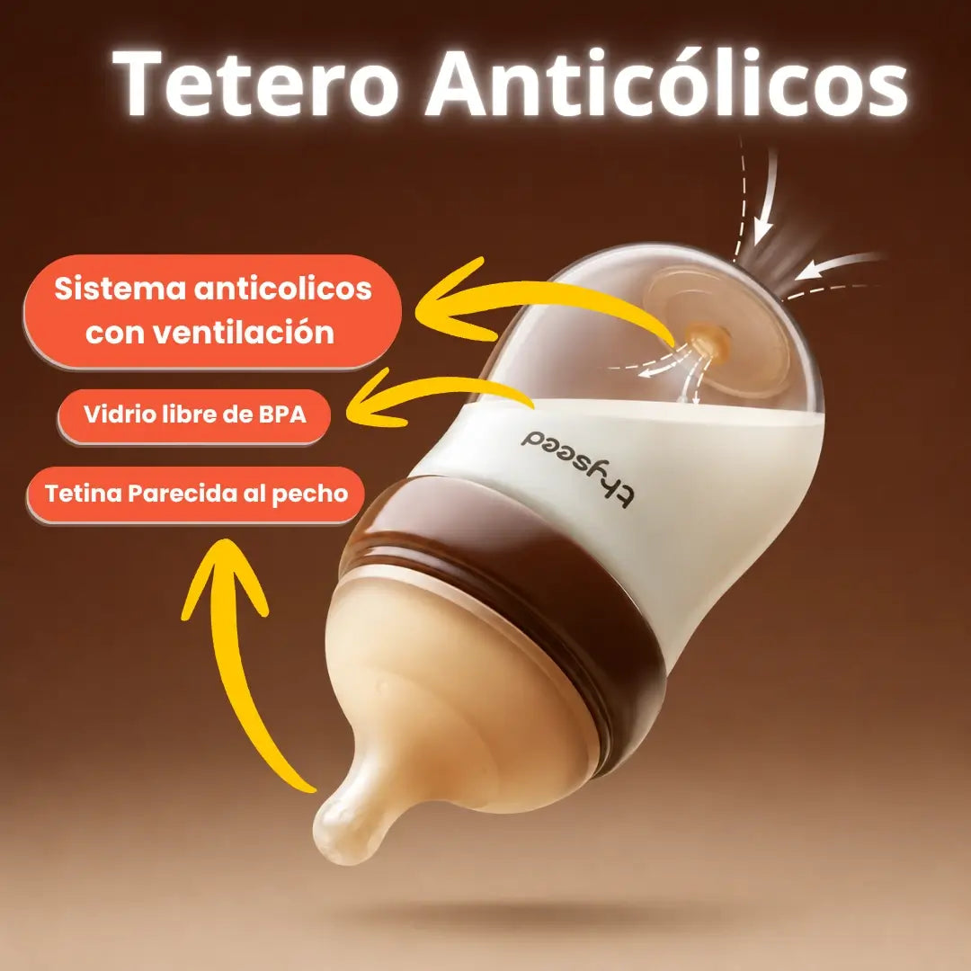 Biberón de vidrio anticólicos.