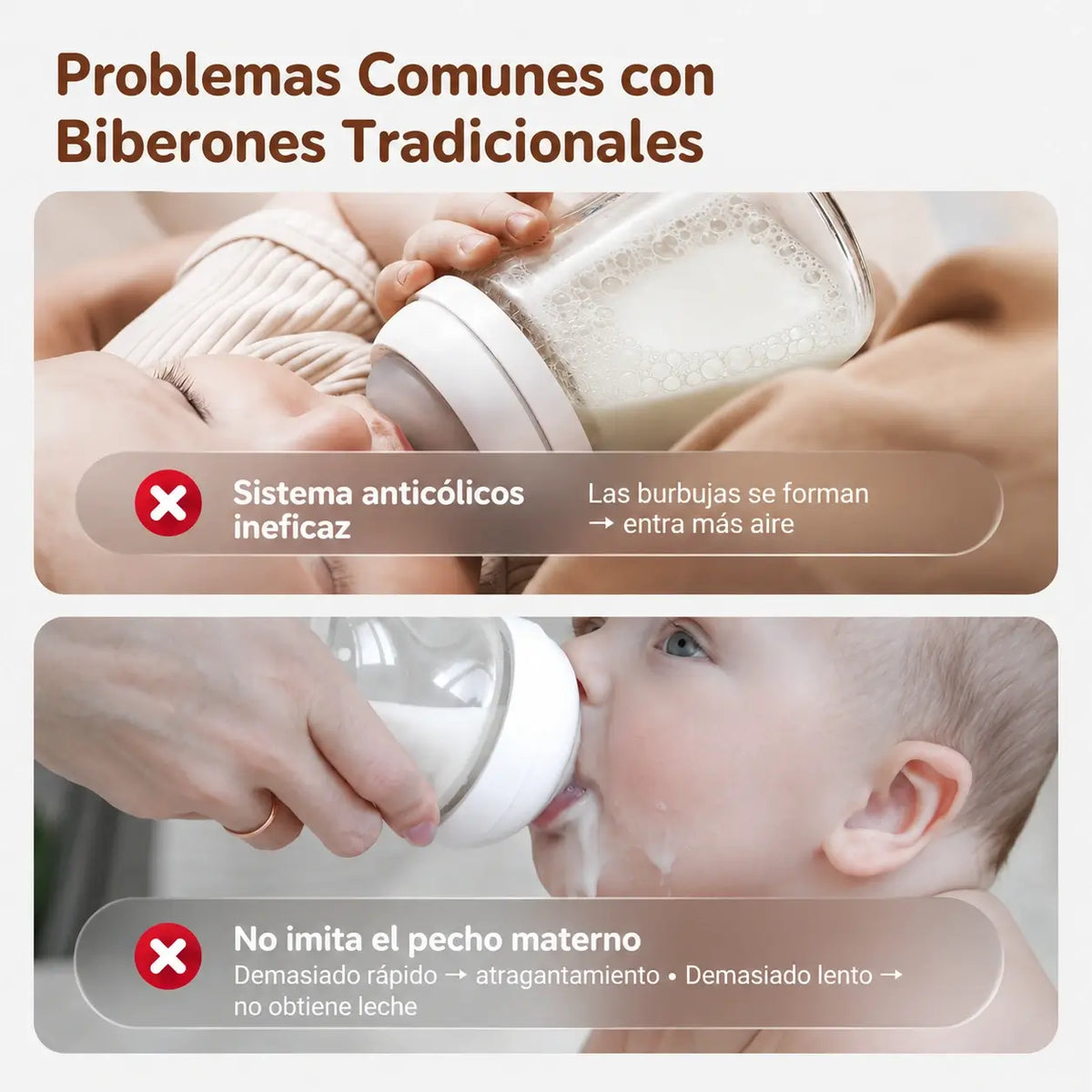 Biberón de vidrio anticólicos.
